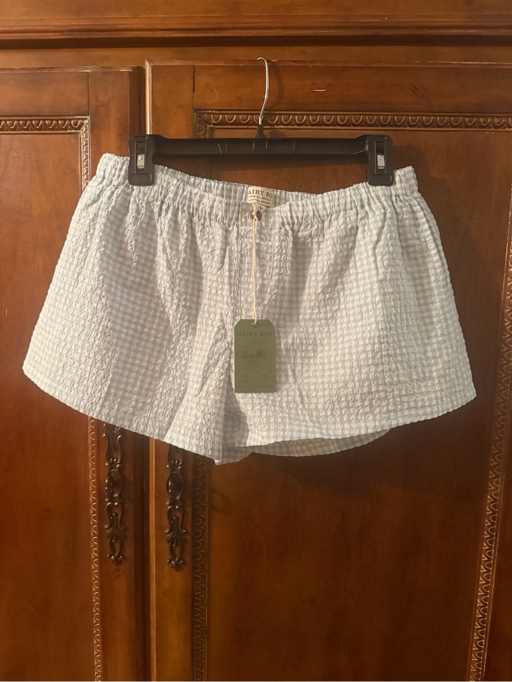 Dairy boy Light Blue Seersucker Women's Shorts -